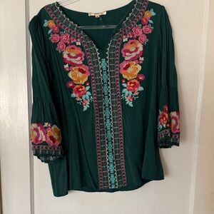 Embroidered Floral Green Women's Top